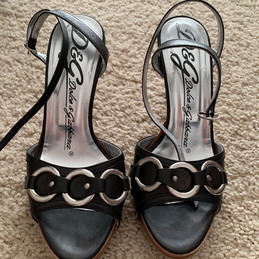 Dolce and Gabbana black stud wood heels